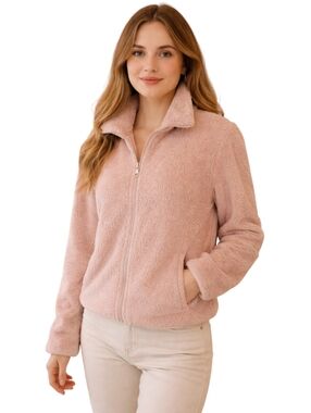 Uniqlo Teddy Fleece Full Zip Jacket Soft Cozy Light Pink Sz M